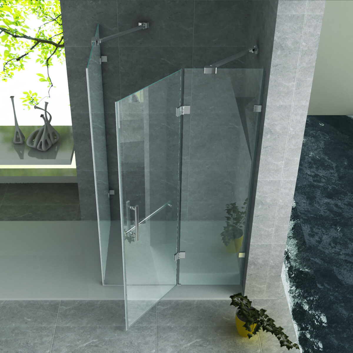 Cabine De Douche Aloni Avec Porte Battante, Panneau Fixe Et Panneau Latéral - Avec Traitement Anti-Calcaire - Réversible - Verre De Sécurité 8mm - 90x120x195 Cm - Chrome - Verre Clair – Image 2