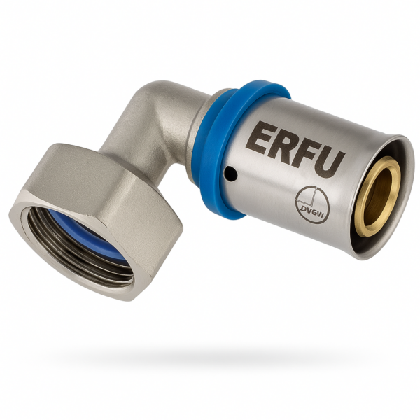 Erfu Female elbow free nut to crimp multi-layer 16 mm x 1/2F-V â DVGW certified, multi-profile U/H/TH
