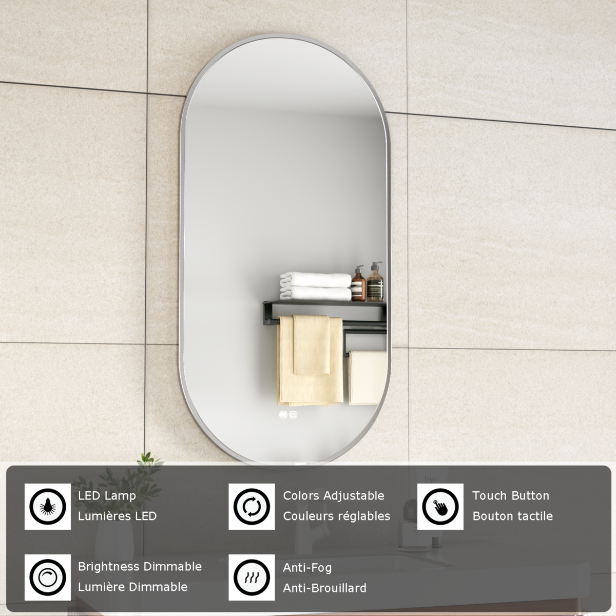 Erfu Mirror Led Anti Fog W50xh100cm Gunmetal Gray - Image 8