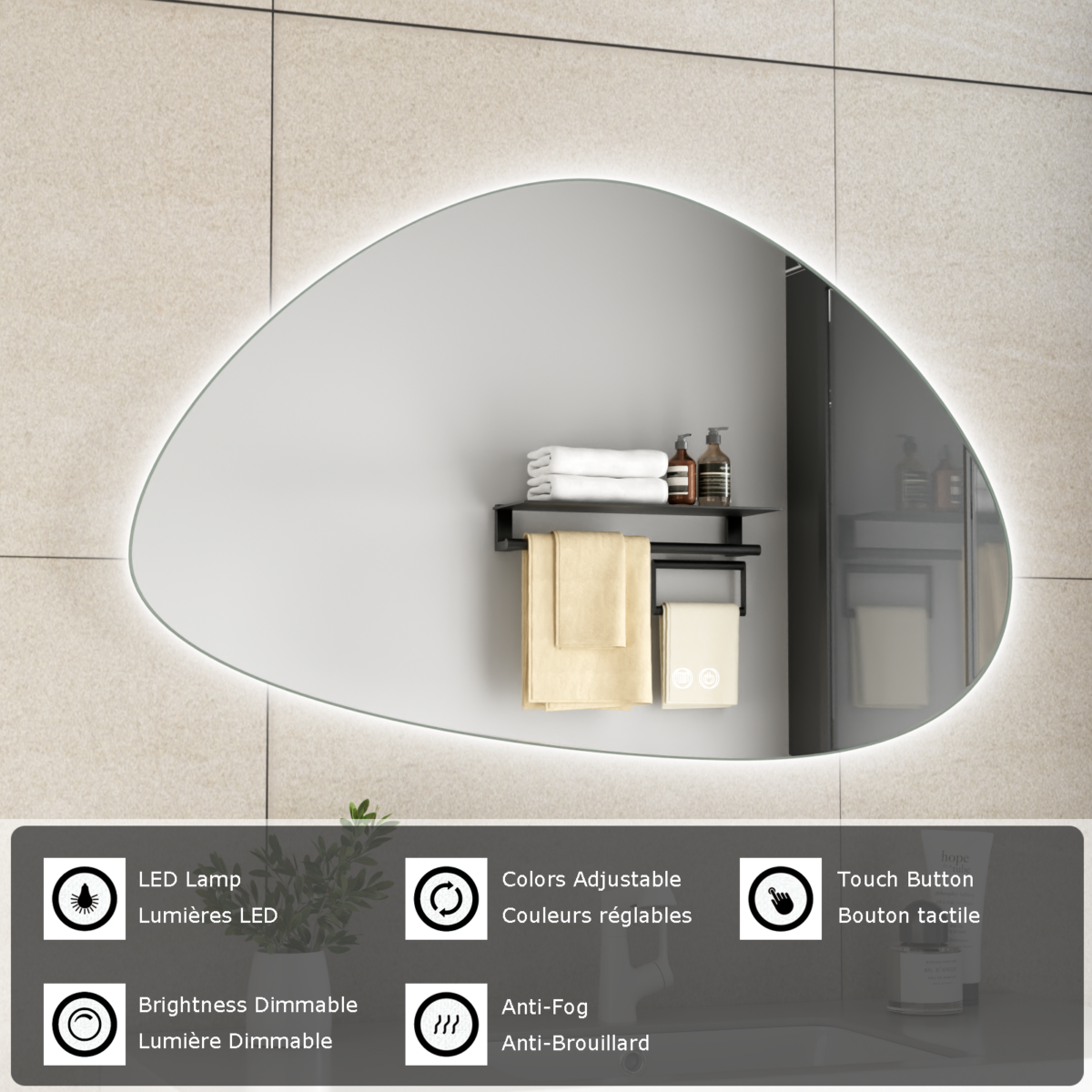 ERFU SPIEGEL LED ANTI-MIST 100X60CM - Afbeelding 5