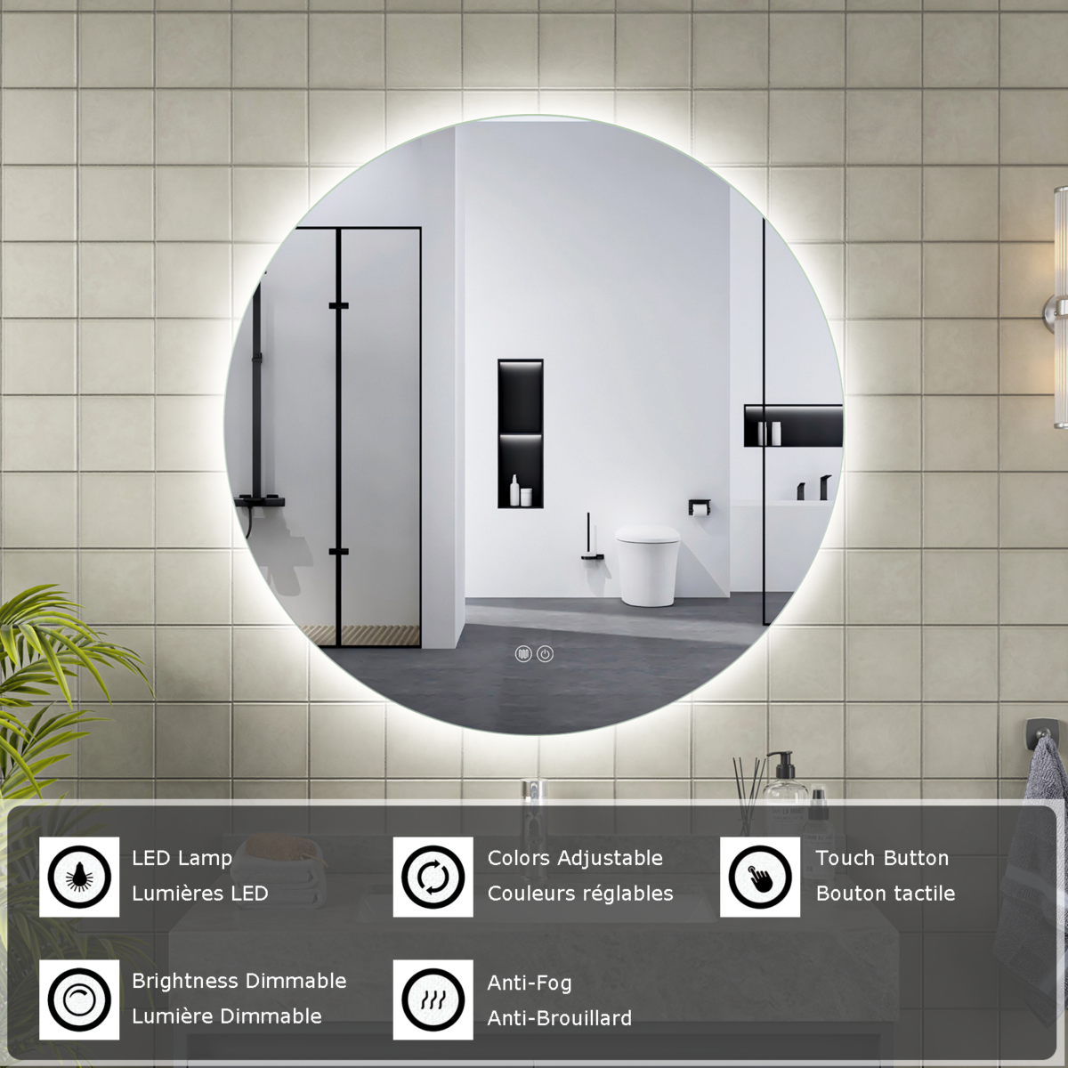 MIROIR ERFU LED ANTI BROUILLARD Φ80CM – Image 7