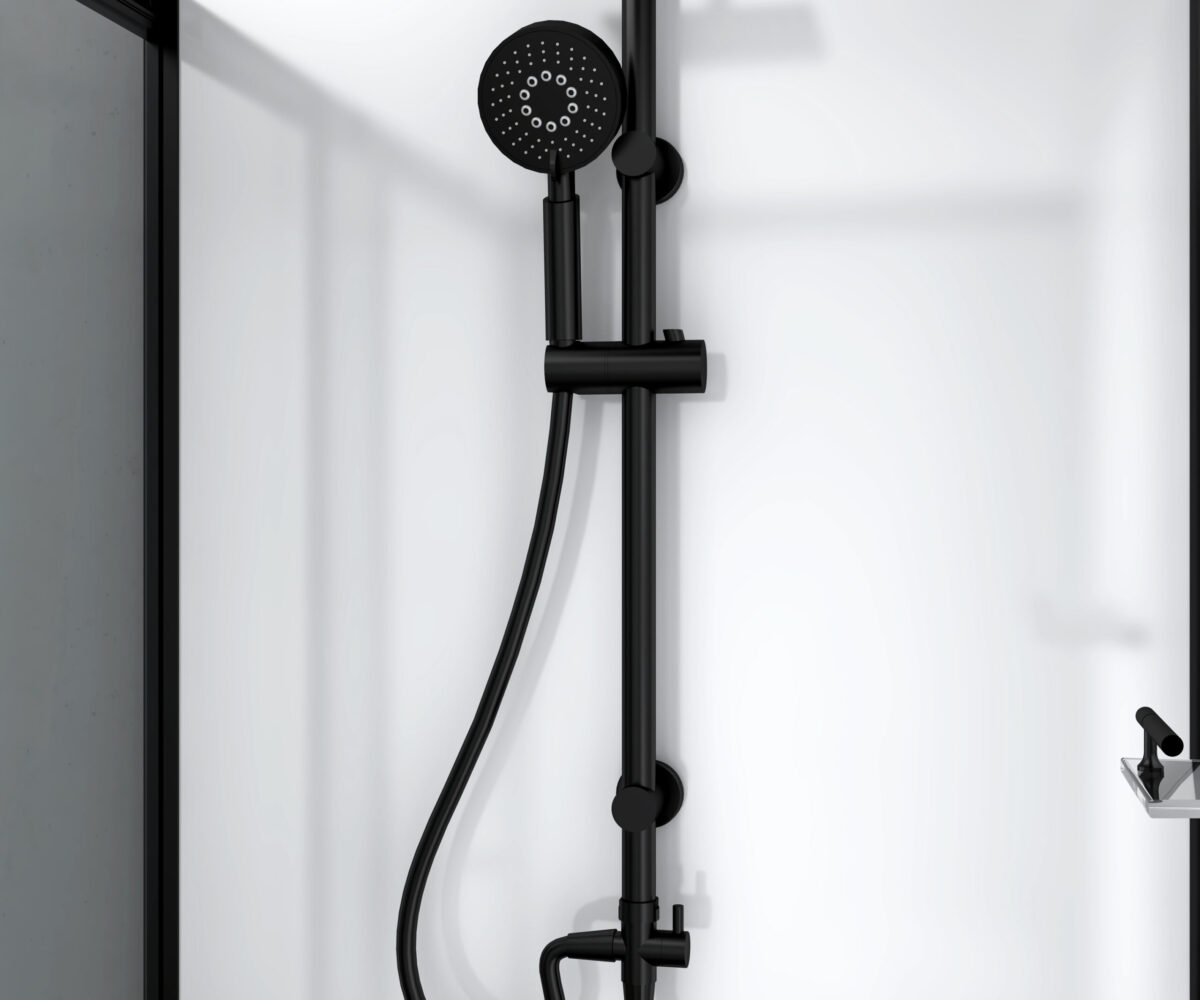 Cabine De Douche Complète Marani Avec Porte Coulissante - Réversible - 110x225x80 Cm - Noir Mat - Verre Fumé Gris – Image 5