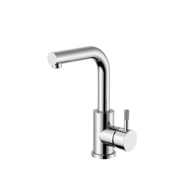 STRIA BASIN/KITCHEN MIXER – STRAIGHT SWIVEL SPOUT – COLD START – REFINED RIBBED HANDLE – WITHOUT WASTE – CHROME