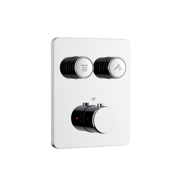STRIA SHOWER MIXER – 2-WAY – THERMOSTATIC – REFINED RIBBED PUSH BUTTONS – WITH BUILT-IN BOX AND TRIM SET – RECTANGULAR – Chrome