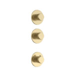 STRIA TRIM SET FOR SHOWER MIXER – 2-WAY WITH 2 STOP VALVES – THERMOSTATIC – BUILT-IN – ROUND – REFINED RIBBED HANDLES – BRUSHED GOLD