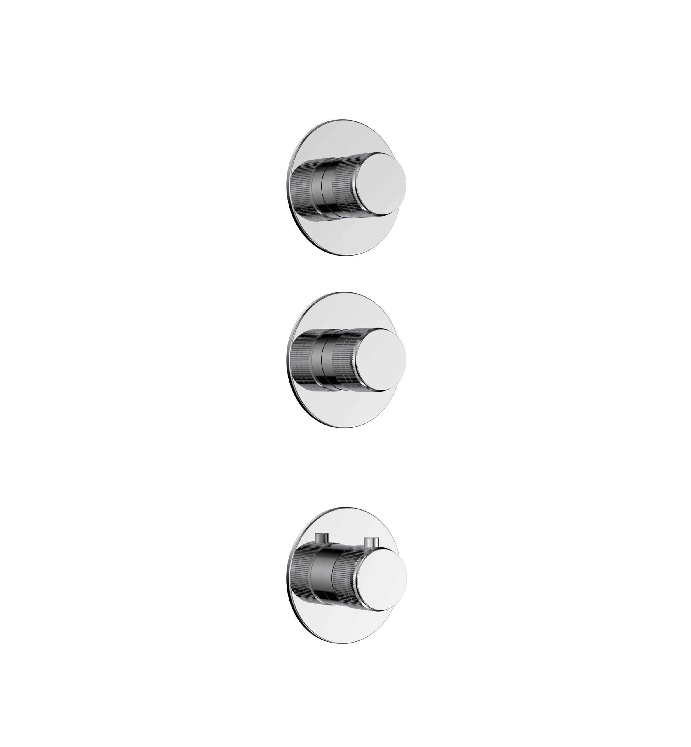 prm6020-c-14.jpg STRIA TRIM SET FOR SHOWER MIXER – 2-WAY WITH 2 STOP VALVES – THERMOSTATISCH – BUILT-IN – ROUND – REFINED RIBBED HANDLES – CHROOM - Afbeelding 1