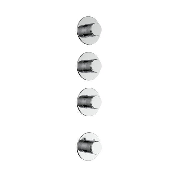 STRIA TRIM SET FOR SHOWER MIXER – 3-WAY WITH 3 STOP VALVES – THERMOSTATIC – BUILT-IN – ROUND – REFINED RIBBED HANDLES – Chrome