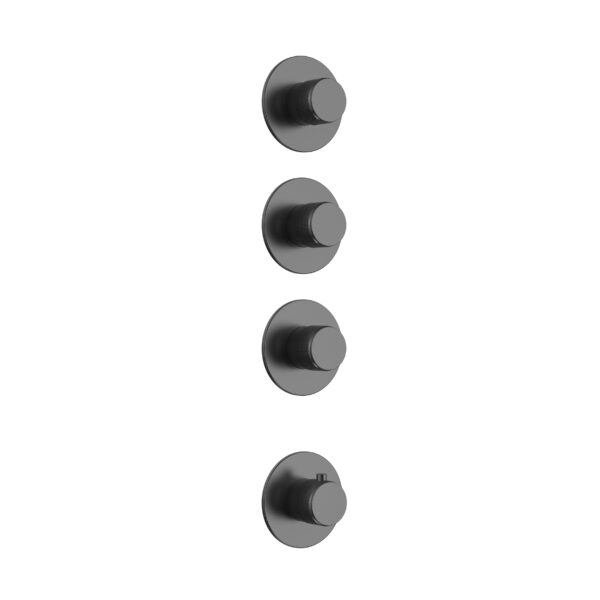 STRIA TRIM SET FOR SHOWER MIXER – 3-WAY WITH 3 STOP VALVES – THERMOSTATIC – BUILT-IN – ROUND – REFINED RIBBED HANDLES – Gunmetal
