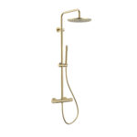 STRIA RAIN SHOWER SET – THERMOSTATIC – COOL TOUCH – 30 CM OVERHEAD SHOWER HEAD – EXPOSED INSTALLATION – REFINED RIBBED KNOBS – BRUSHED GOLD