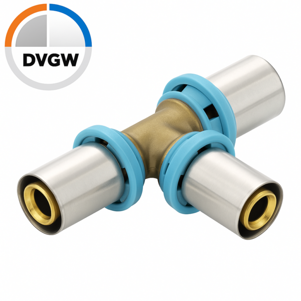 Erfu Meerlagen pers T-stuk 26 mm x 26 mm x 26 mm â persfitting DVGW-gecertificeerd, geschikt voor U-, H- en TH-profiel